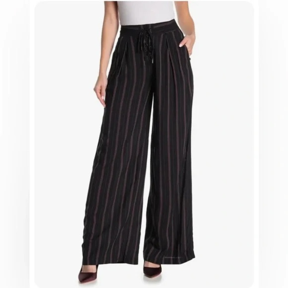 New Paige Lace Up Front Wide Leg Striped Pant Size 4 (Capucine)